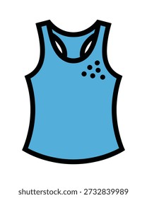 A simple, graphic illustration of a light blue tank top with a black outline and a small cluster of black dots on the upper left chest.