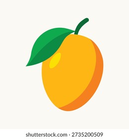 a simple graphic illustration of a mango with a green leaf on top, likely used for educational or decorative purposes