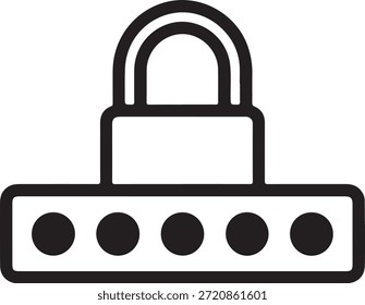 Ilustración gráfica simple de un candado con cinco círculos que representan la seguridad y la privacidad de los datos, a menudo utilizado para plataformas digitales y aplicaciones que requieren autenticación y protección.