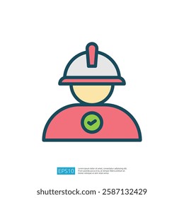 A simple graphic illustration of a person wearing a helmet, symbolizing safety or a worker in a protective role.