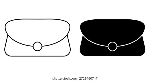Ilustración gráfica simple que muestra dos bolsas de embrague lado a lado. Uno es un contorno y el otro es una silueta negra sólida.