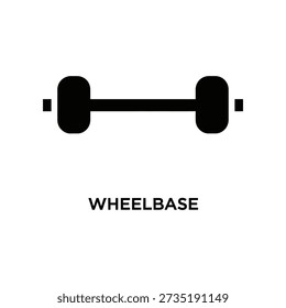 Simple graphic illustration showing wheelbase measurement between wheels of a vehicle.