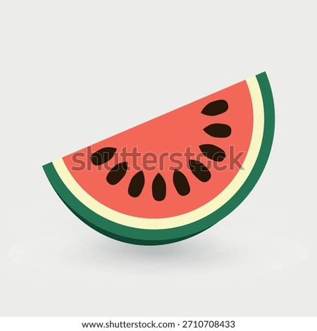 simple graphic illustration of slice of watermelon with red fruit dark seeds light yellow rind band and thick green outer rind bright refreshing and minimalist icon design vector illustration