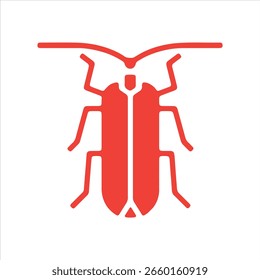 Simple graphic illustration of a stylized red cockroach on a white background