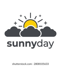 A simple graphic illustration of a sunny day with clouds and sun peeking through, symbolizing good weather