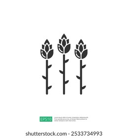 A simple graphic illustration of three stylized flower buds on stems, emphasizing a minimalist design suitable for various creative projects.