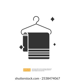 A simple graphic illustration of a towel hanging on a hook, symbolizing cleanliness and freshness, often used in contexts related to hygiene or hospitality.