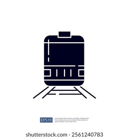 A simple graphic illustration of a train on tracks, representing transportation and travel.