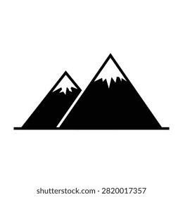 Simple graphic illustration of two mountain peaks with snow tops on plain white