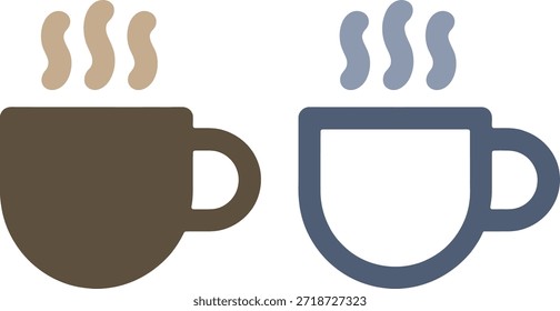 Simple graphic illustration of two steaming mugs, one filled and one outlined, conveying warmth and comfort, perfect for digital icons or beverage themes.