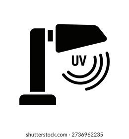 Simple graphic illustration of a UV lamp emitting ultraviolet light rays.