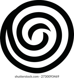 Una Imagen gráfica simple con una forma de espiral negra sobre un fondo blanco, creando un contraste visualmente llamativo