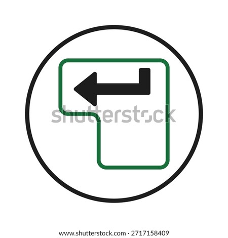 Simple graphic image featuring a black arrow key with a green border, set against a white background. The arrow is pointing left, suggesting a direction of return or navigation and indicates