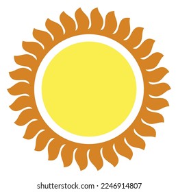 A simple graphic image of the hot sun with orange rays and a bright yellow centre.