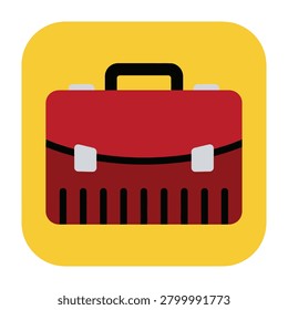 A simple graphic image of a red briefcase on a yellow square background