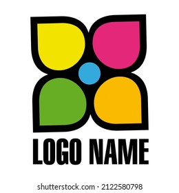 Logotipo simple y gráfico que representa una flor que simboliza la variedad de colores en la naturaleza. 