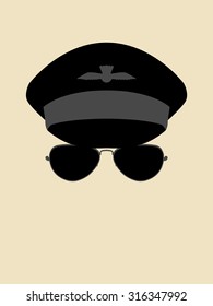 Simple graphic of a man wearing pilot cap and sunglasses