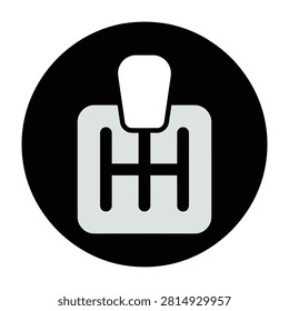 Simple graphic of a manual gearshift in a black circle, symbolizing driving and automotive