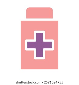 A simple graphic of medicine bottle with a cross symbol. Ideal for illustrating medical, health, or pharmaceutical themes
