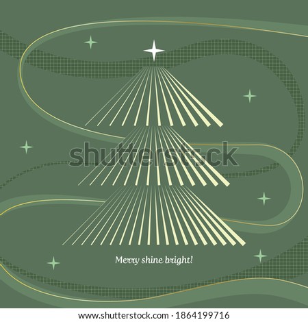 Simple graphic of "Merry shine bright" - Christmas Tree card 