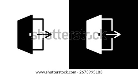 Simple graphic of an open door with an arrow indicating exit. Available in black and white versions.
