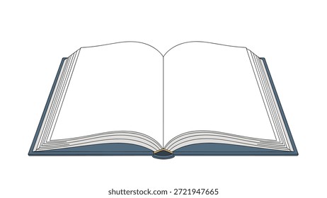Gráfico simple de un libro abierto de tapa dura con páginas blancas en blanco listas para texto o ilustraciones en un contexto educativo.