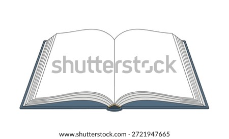 Simple graphic of an open hardcover book with blank white pages ready for text or illustrations in an educational context.