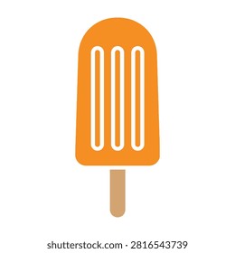 Simple graphic of an orange popsicle on a stick isolated on white. Represents frozen dessert, summer snack, ice cream, sweet treat, cold food, refreshing beverage concept, childhood memory.