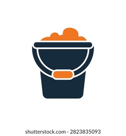 A simple graphic of a pail holding sandy material. Useful for summer fun or construction themes.