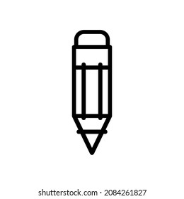 A simple graphic pencil with an eraser at the end, drawn in a flat, simplified, childish style. Image with black outline, isolated vector illustration
