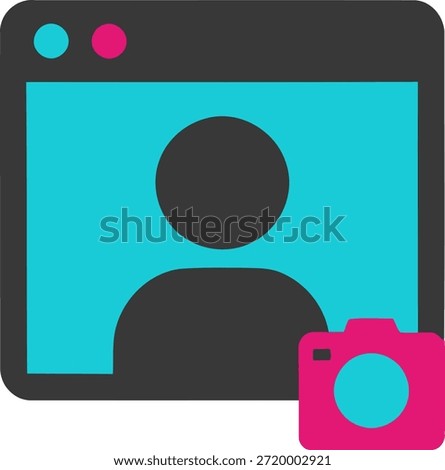 Simple graphic of a person icon inside a browser window with a camera