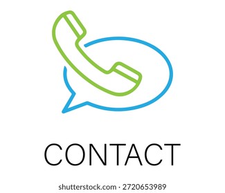 Um simples gráfico de um telefone em um balão de fala com a palavra CONTACT abaixo