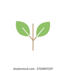 Un gráfico simple de un brote de planta con dos hojas verdes.