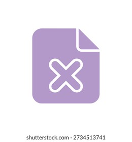 A simple graphic of a purple file icon with a white X symbol on a white background