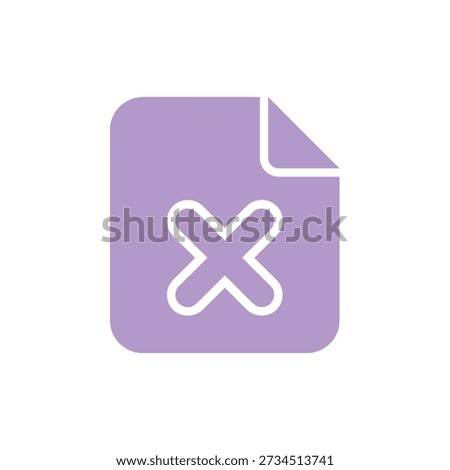 A simple graphic of a purple file icon with a white X symbol on a white background