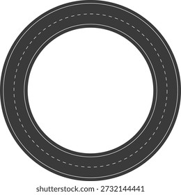 A simple graphic representation of a circular road with white dashed lines, ideal for representing travel, routes, or continuous processes, road