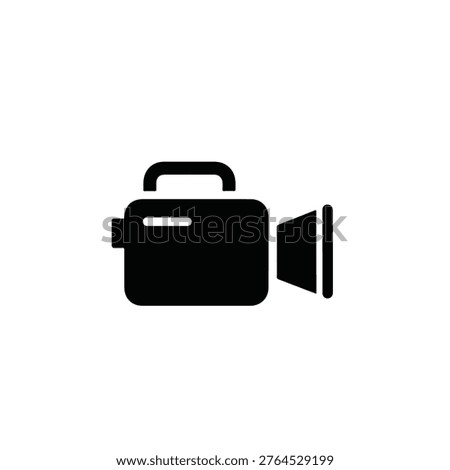 A simple graphic representation of a classic film camera with a handle and lens