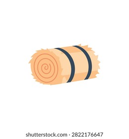 A simple graphic representation of a cylindrical hay bale secured with dark bands. Ideal for agricultural themes and rural advertising.