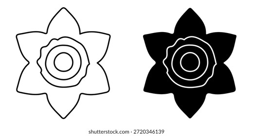representação gráfica simples de uma flor de narciso, mostrada em forma de contorno e silhueta.