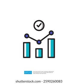 a simple graphic representation of data analysis, showcasing a line chart with bars, indicating progress and success. illustration icon