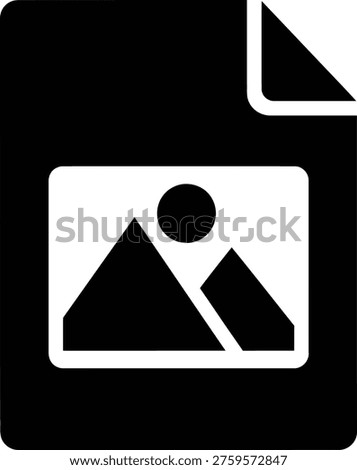 A simple graphic representation of a document with a photograph of mountains