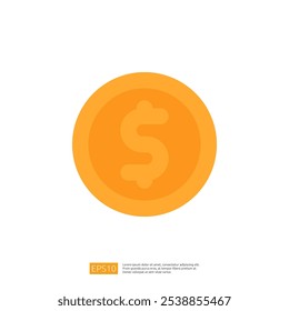 A simple graphic representation of a dollar sign inside a circular orange coin, symbolizing currency and finance.
