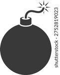 A simple graphic representation of an explosive device with a burning fuse