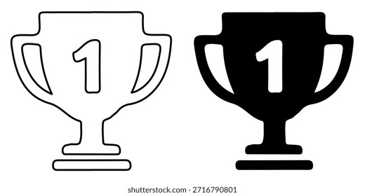 Una representación gráfica simple de un trofeo de primer lugar, que se muestra tanto en versiones de contorno como en negro sólido.