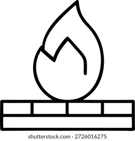 A simple graphic representation of a flame originating from a brick-like base. This icon symbolizes fire heat energy and could be used in designs related to safety, energy, or concepts of warmth.