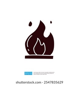A simple graphic representation of a flame, symbolizing fire, often used in design for themes related to heat, energy, or danger.