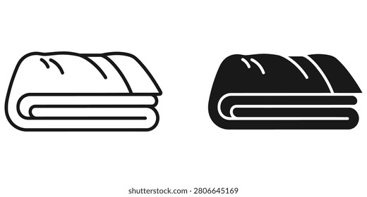 Simple graphic representation of a folded textile ideal for representing home goods comfort or bedding services for editorial or marketing use.