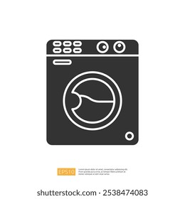 A simple graphic representation of a front-loading washing machine, illustrating its design and functionality for laundry purposes.