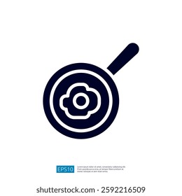 A simple graphic representation of a frying pan with an egg, symbolizing cooking or breakfast preparation.