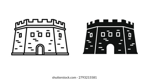 Simple graphic representation of a historical fortified structure ideal for architectural concepts and historical narratives. Useful for travel or heritage site promotion.